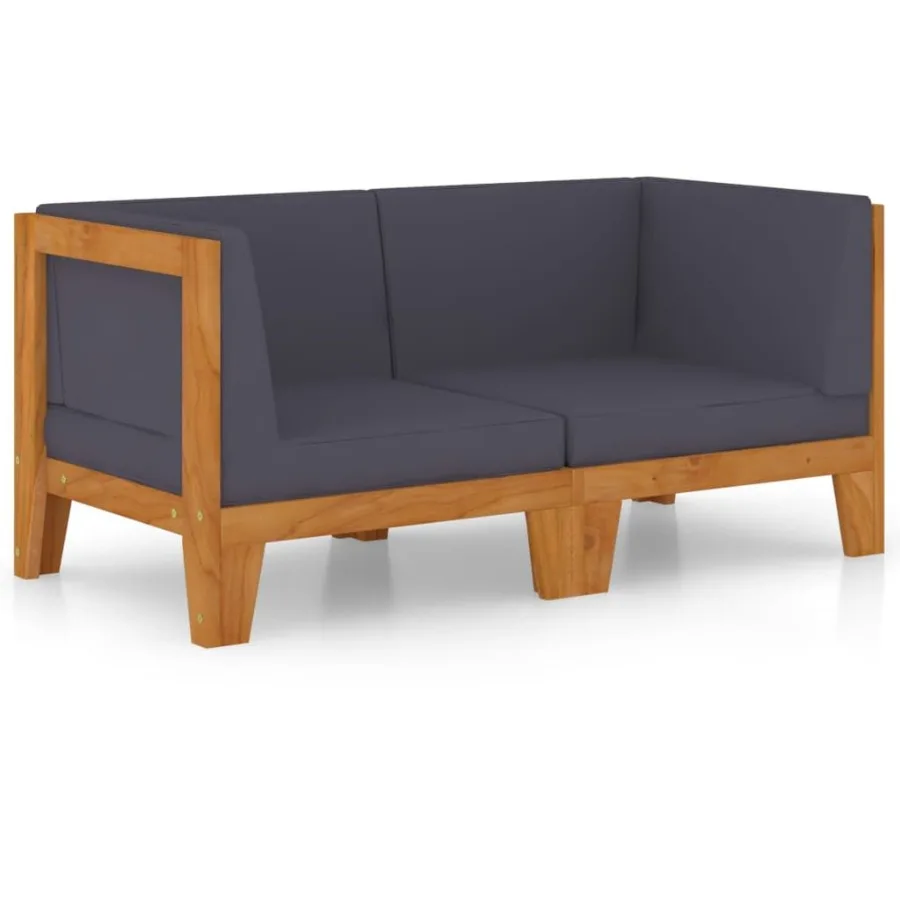 

2Seater Sofa with Dark Gray Cushions Solid Acacia Wood