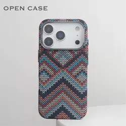 For iPhone 17 16 15 14 13 Pro Max Carbon Fiber Woven Texture Magsafe Phone Case Magnetic Wireless Charging Alloy Lens Hard Cover