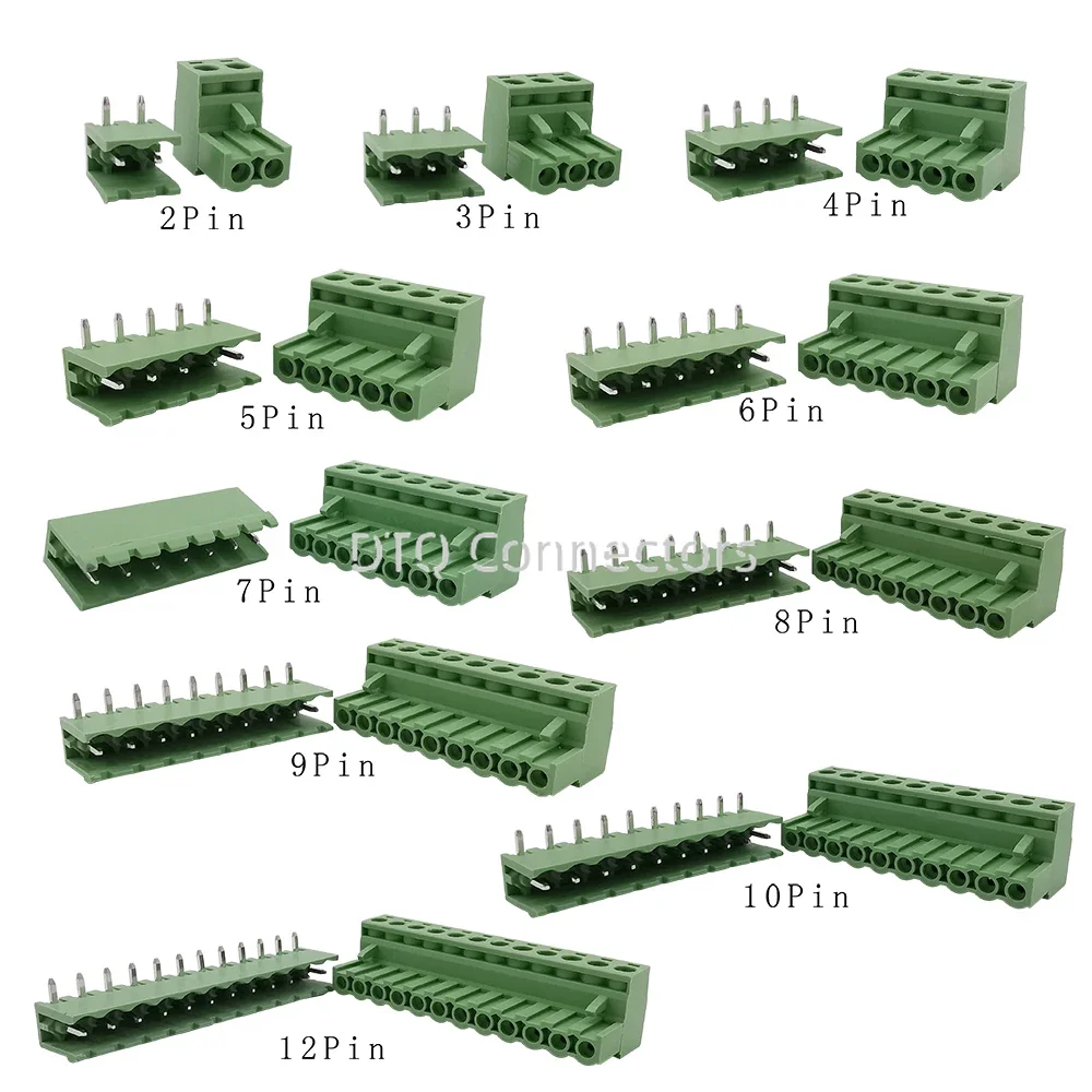 2/3/4/5/6/7/8/9/10/12 Pin 2EDG 5.08mm Right Angle PCB Screw Terminal Block Wire Connector Plug Pin 5.08mm Pitch Header Sockets