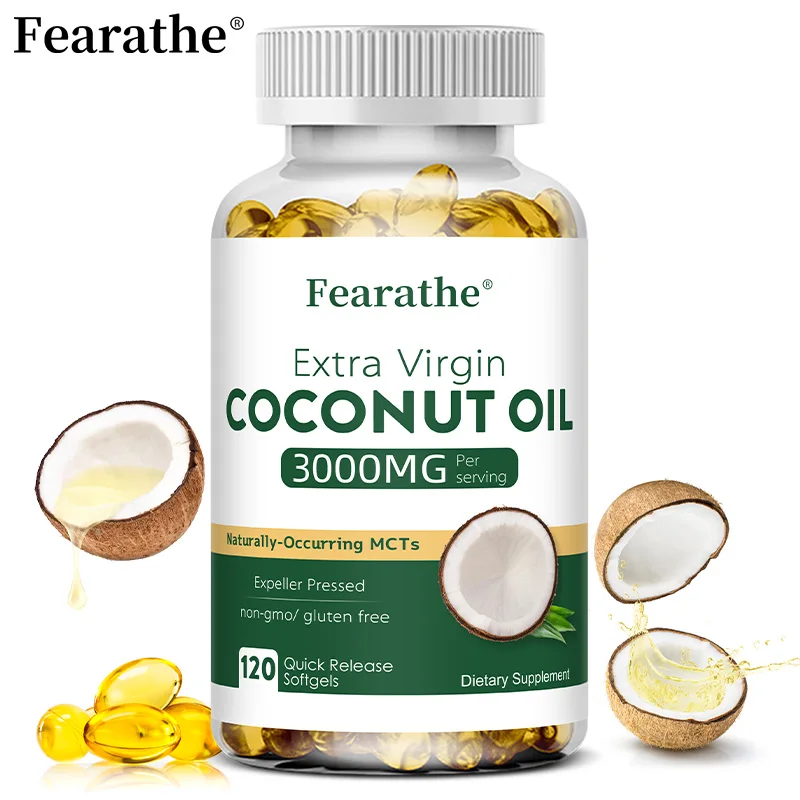 Suplemento de aceite de coco 3000 mg, apoya la salud de la piel y el cabello, el cuidado de la piel y el cuidado del cabello, antiinflamatorio y antioxidante