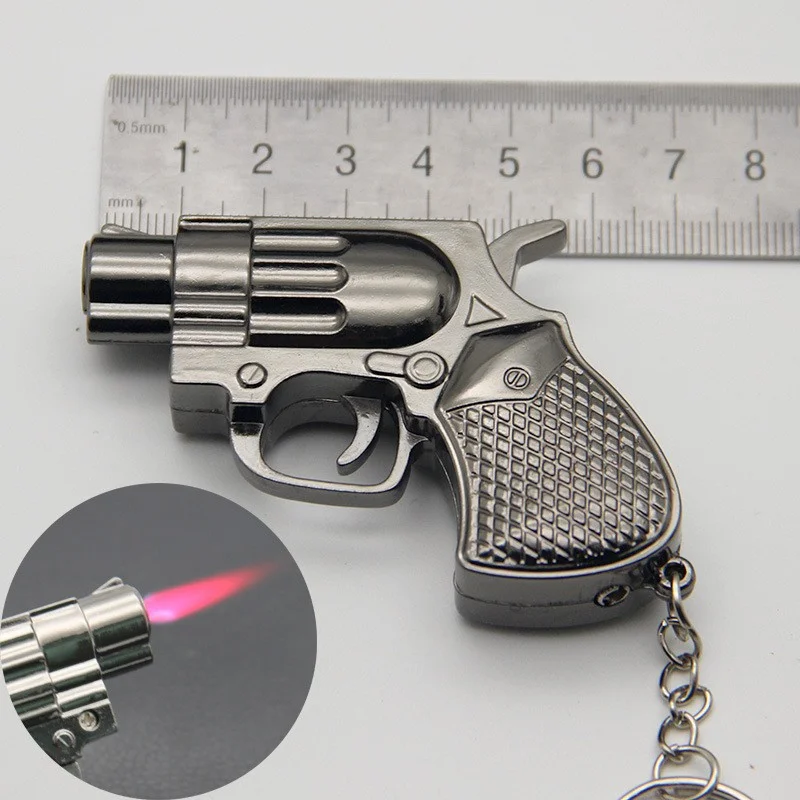 

Revolver Windproof Open Fire Igniter Key chain Metal Gun Cigar Lighter Red Flame Smoke Cigarettes Lighters & Smoking Accessories