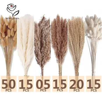 120 stks Pluizige Pampas Bunny Staart Gras Gedroogde Kunstbloemen Boeket voor Badkamer Muur Kantoor Boho Thuis Bruiloft Decoraties