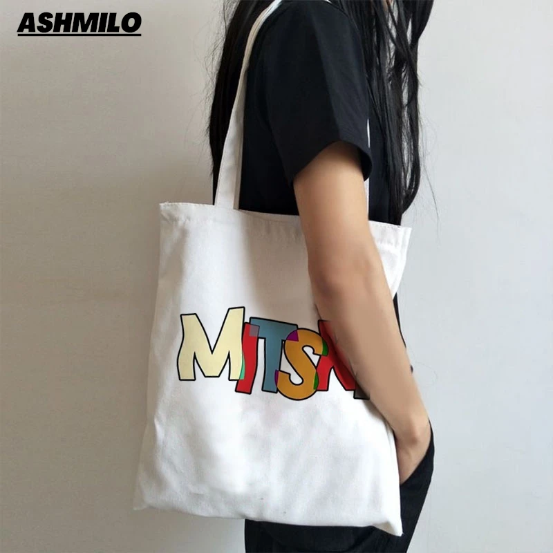 Women Canvas Eco Bag I Love Mitski Shopping Bag Cartoon Fashion Large Capacity Shopping Shopper Shoulder Bags