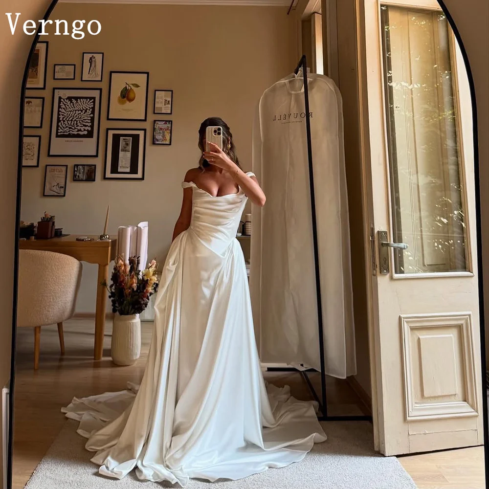 Verngo Simple lvory Wedding Dress Strapless A Line Bridal Gowns Women Pleated Zipper Prom Bride Dresses Customized