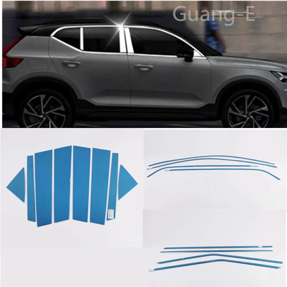 For VOLVO XC40 2018 2019 2020 2021 2022 2023 Car Styling Stainless Steel Garnish Pillar Window Middle Strip Trim Frame Lamp Hood