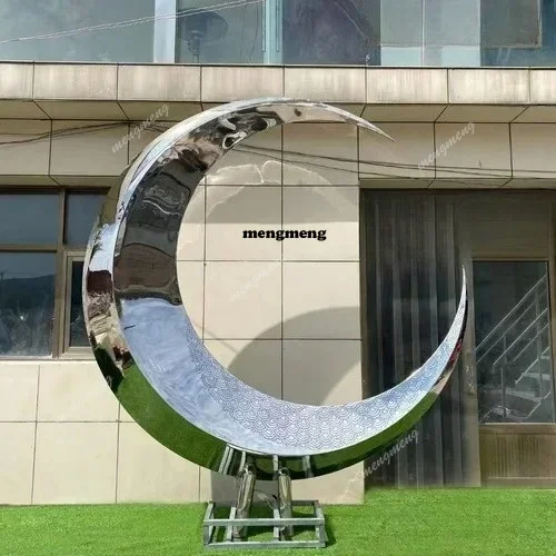 A5203 Custom stainless steel 304 moon ring sculpture large outdoor park city scenic spot iconic hollow light sculpture decoratio