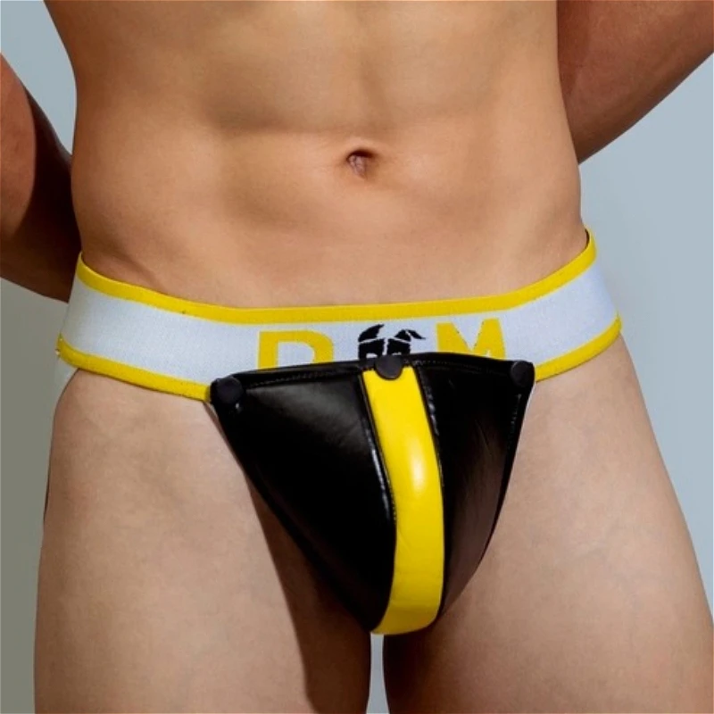 

Removeable Thongs PU Leather Men Jockstrap Sexy Underwear Male Erotic Sissy Lingerie Man Bugle Pouch G-Strings Cuecas Masculinas