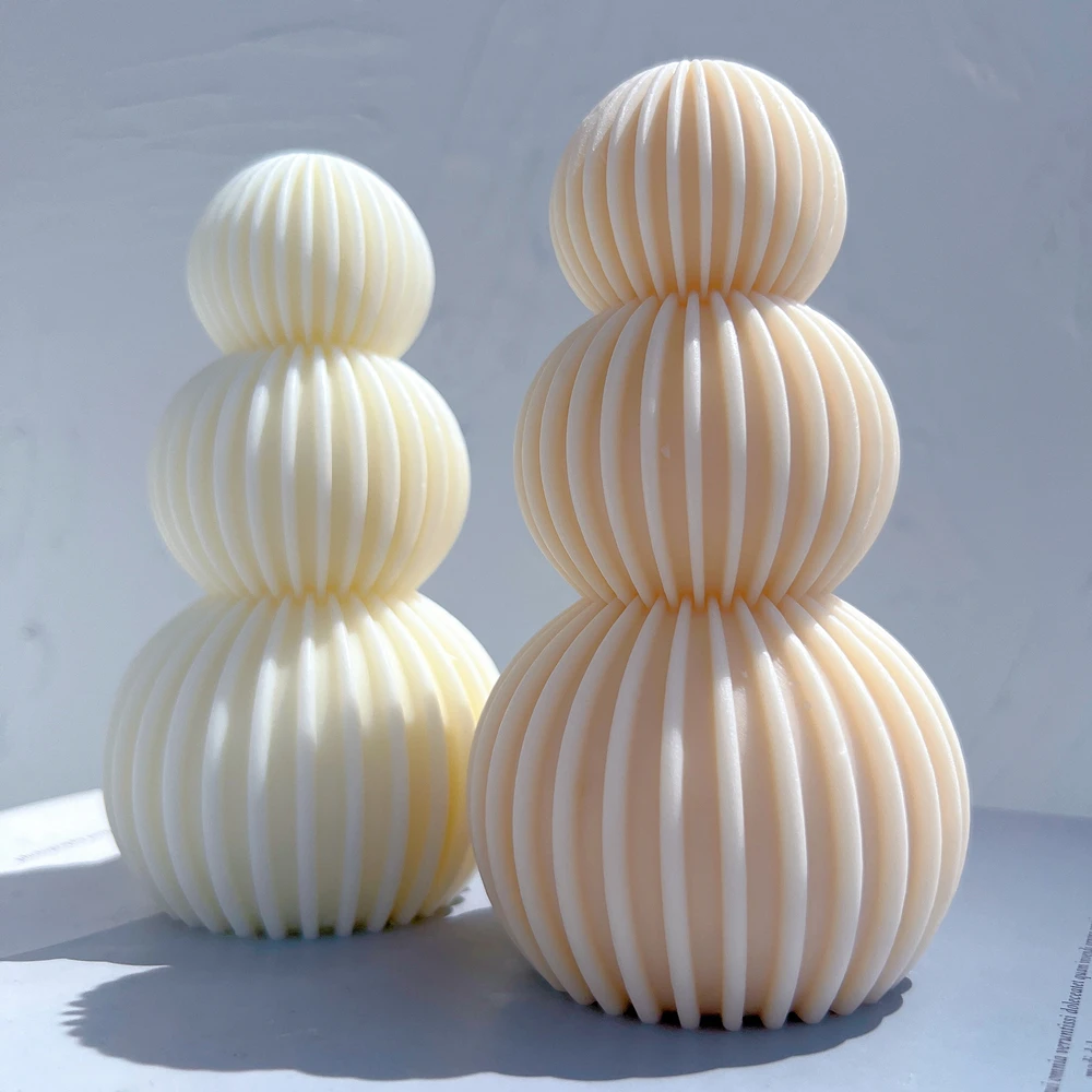 Geometric Striped Soy Wax Mold Ball Ribbed Pillar Candle Mold Aesthetic Silicone Mould For Christmas Decor