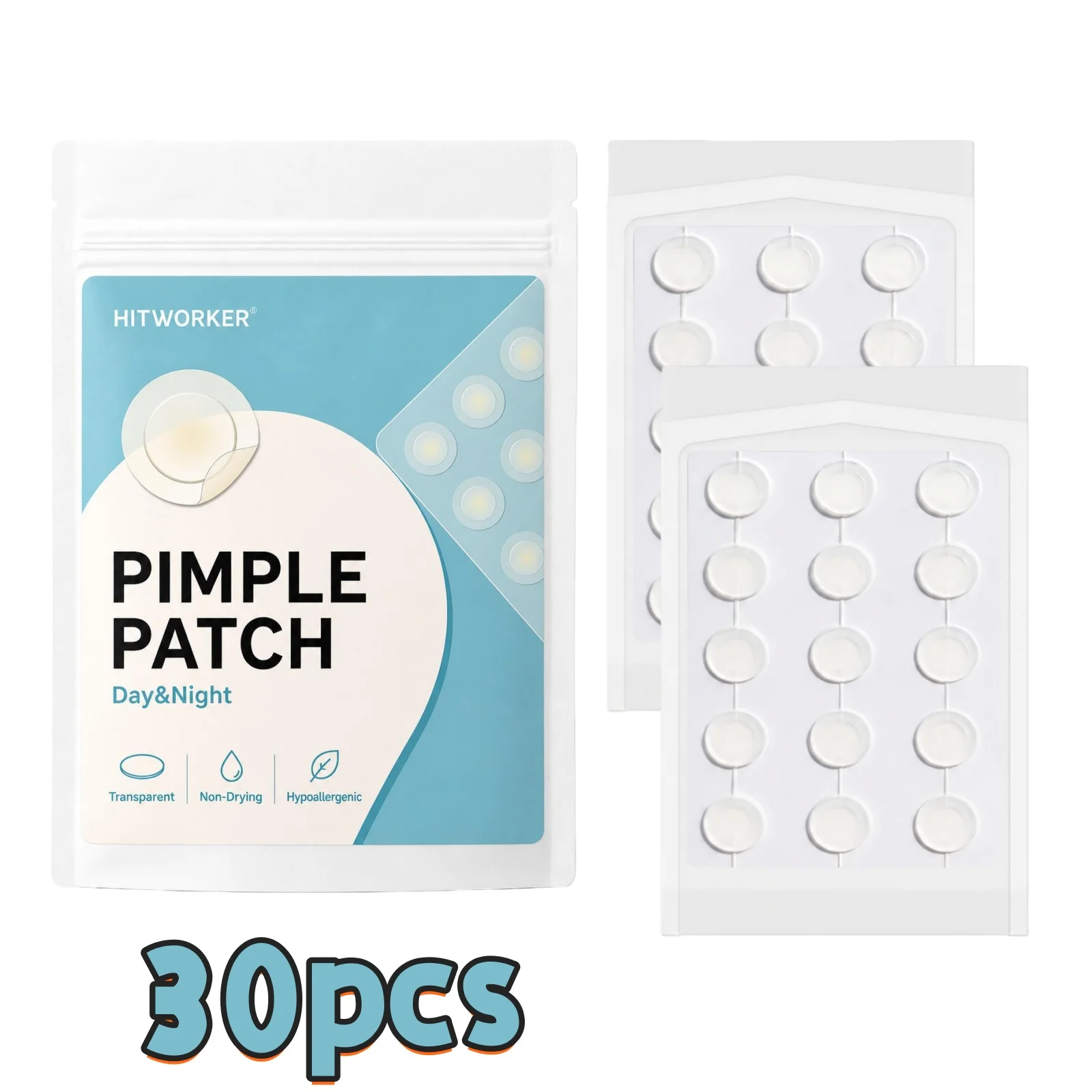 30pcs Hydrocolloid Acne Pimple Patches, Ultra Thin Invisible Oil Absorbing Blemish Spot Stickers for Daily Facial Skin Care