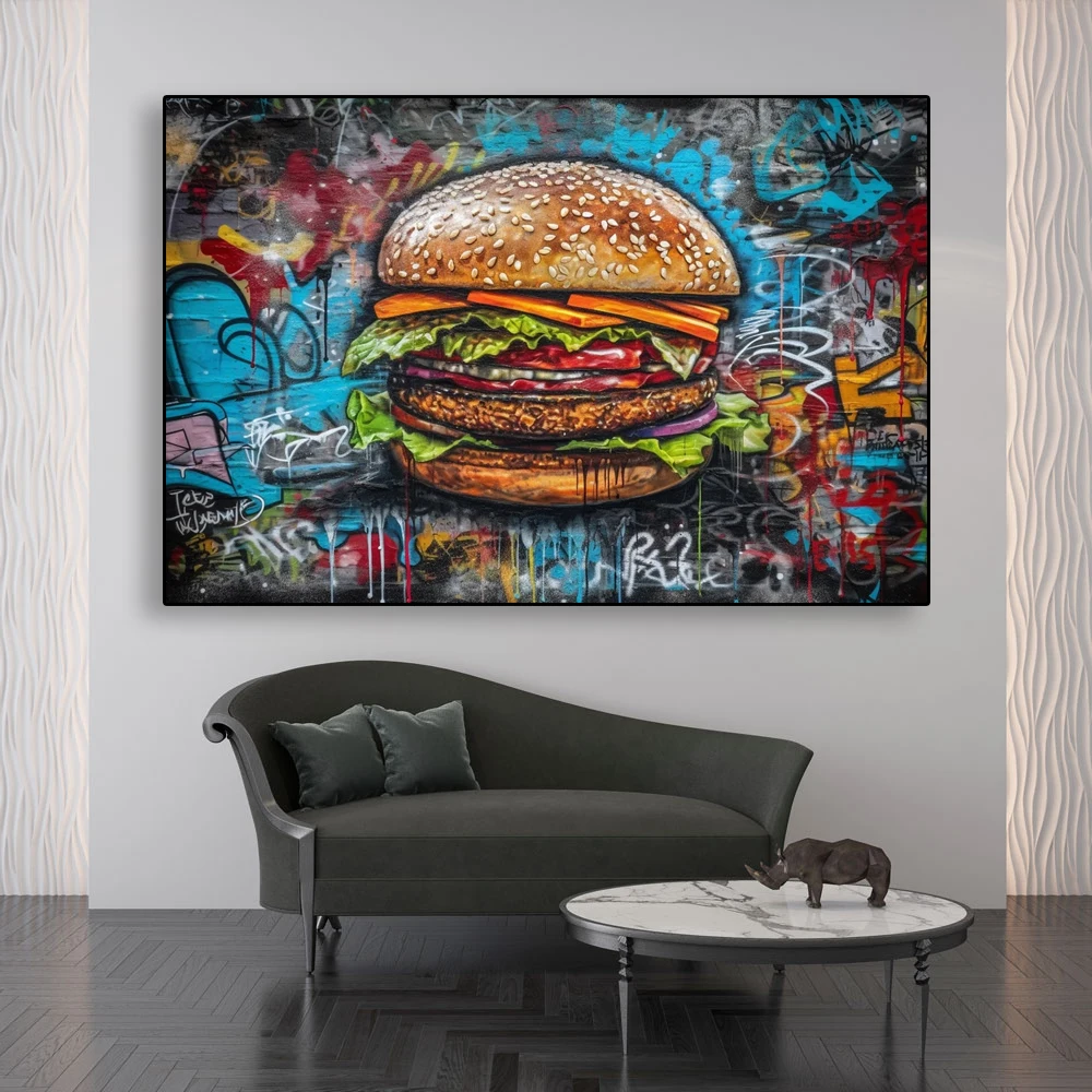 Burger Graffiti Canvas Poster Fast Food Wall Art Print Urban Art  Street Pop Art Graffiti Wall Art For Living Room Decor