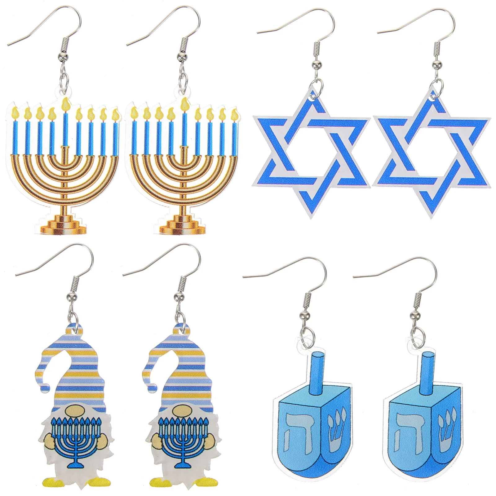 4 Pairs Hanukkah Earrings Fashion for Star Personality Jewelry