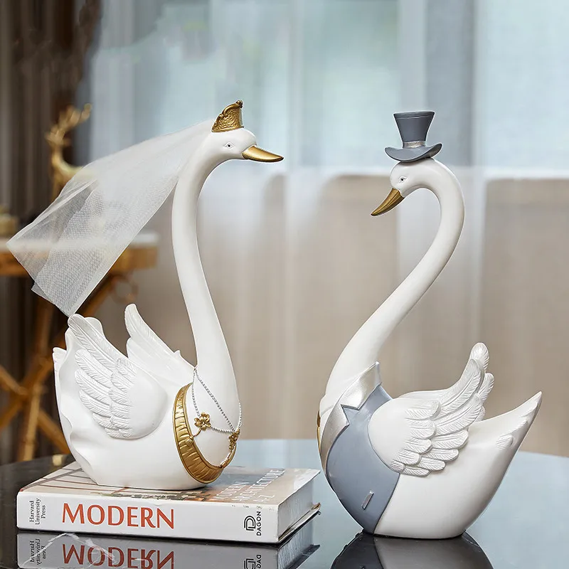 

Modern Resin Crafts Veiled Swan Suit Swan Couple Decorations Gift Wedding Decoration Desktop Ornaments Creative Home Decoration