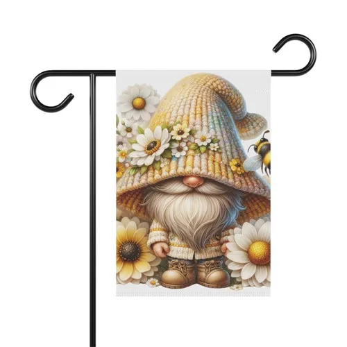 Gnome Garden Flag Bee Daisy Floral Cottagecore Spring Yard Decor House Flag ZZO EEZ