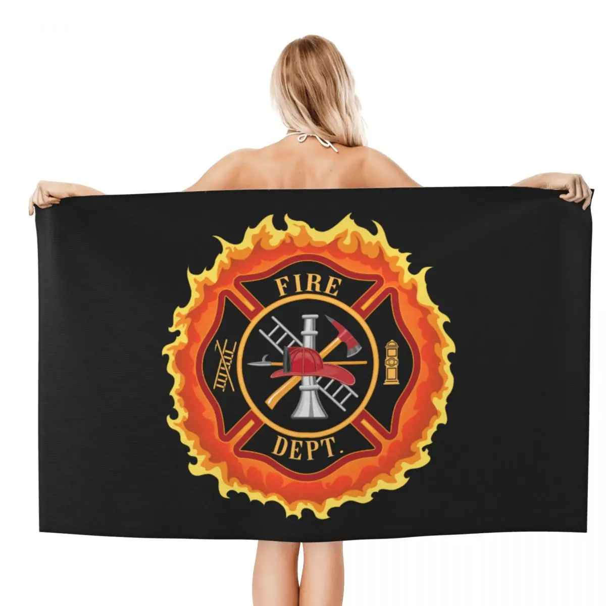 Custom Firefighter Cross With Flames Beach Bath Towel Microfiber Fire Rescue Fireman Shower Sports Yoga Towels