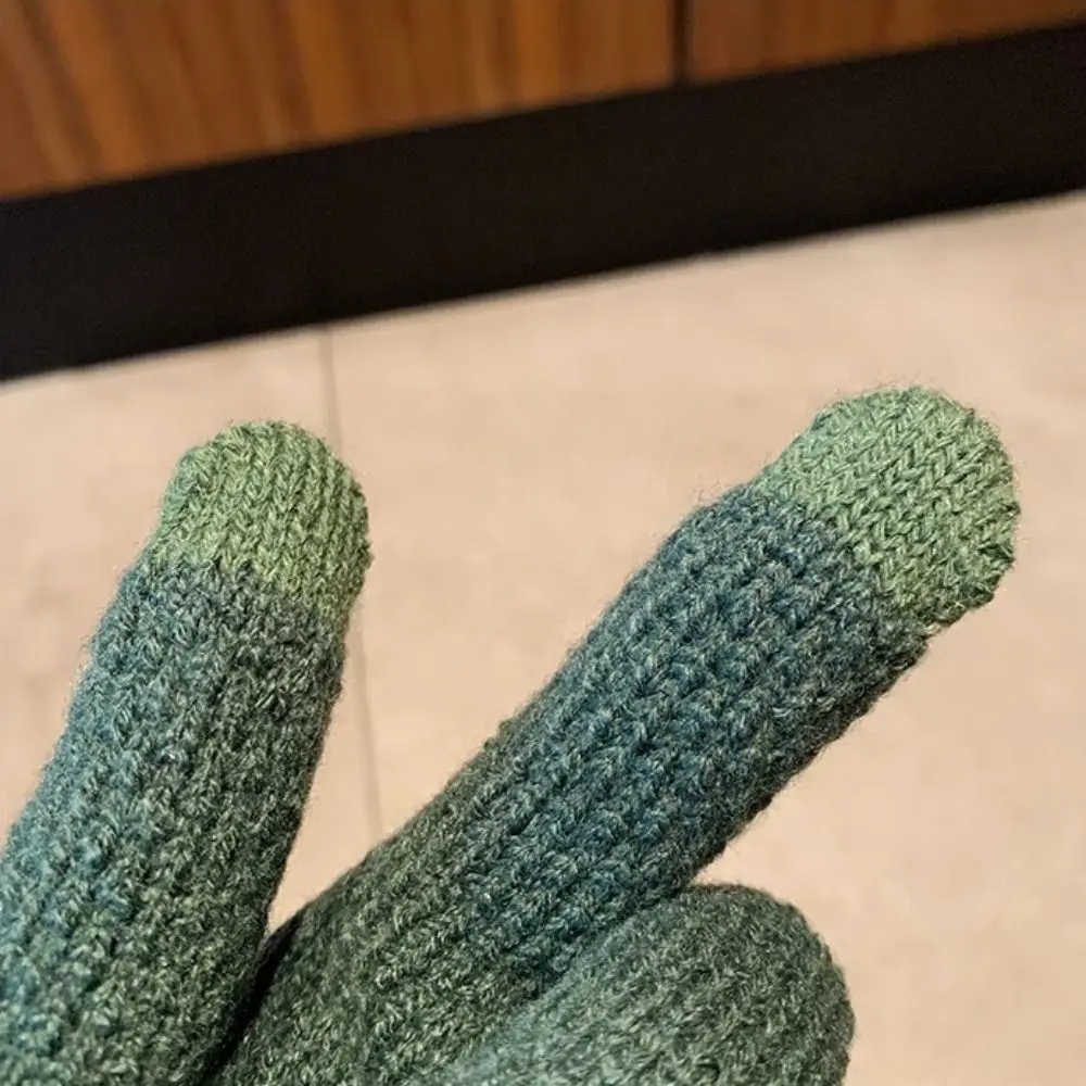 Korean Warm Winter Knitted Gloves Windproof Touch Screen Gloves Thickened Solid Color Cycling Gloves Women