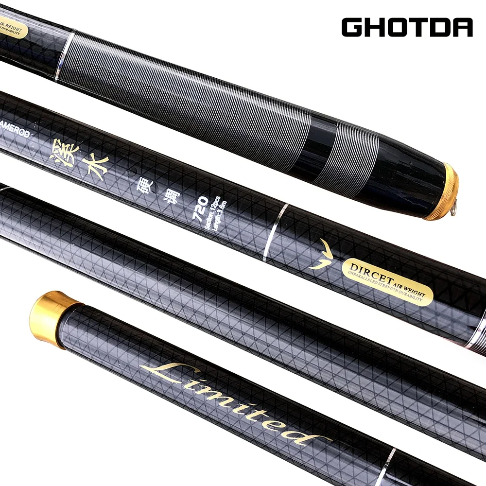 GHOTDA High Quality 3.6m-7.2m Ultra Light Stream Hard Travel Telescopic Fishing Rod Carbon Fiber Hand Pole Carp Fishing Feeder