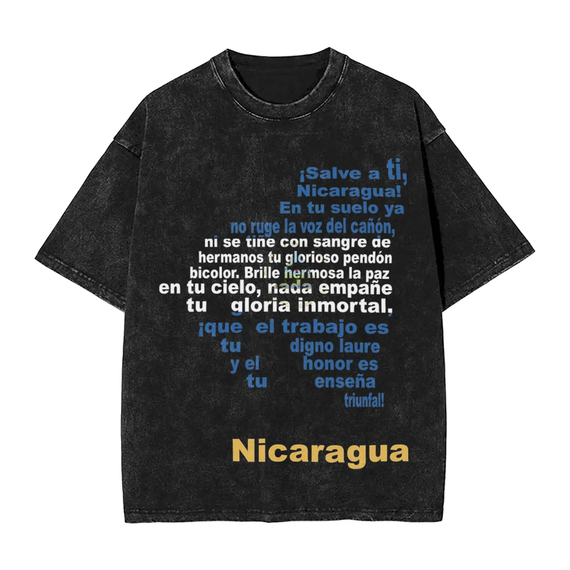 Nicaragua Anthem Map and Flag Cultural Heritage Design T Shirt Hip Hop Washed Cotton Street T-Shirt for Men Tops Streetwear Tees