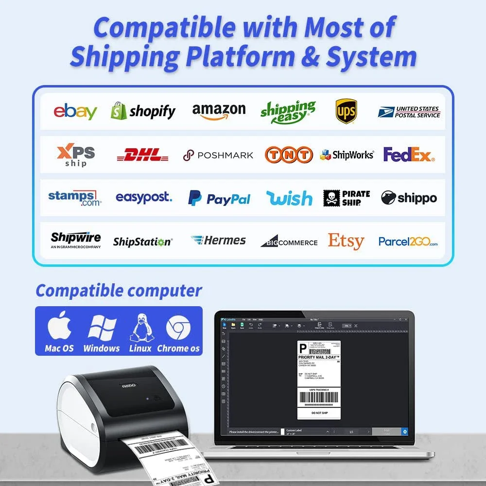 

New AIMO D520 Desktop Label Thermal Printer Bluetooth No Ink Printer For Shipping Address Label Mailing Postage D520BT