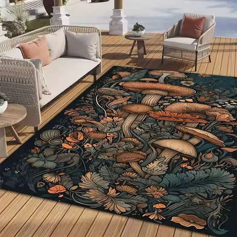 1pc Mushroom Pattern Rug For Patio, Outdoor Rug Camping Mat For Backyard Deck Balcony Porch Farmhouse Home Decor, Aesthetic Room