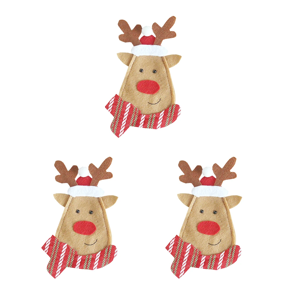 

3Pcs Cartoon Reindeer Tableware Cover Christmas Decor Cloth Utensil Labels NonFading Vibrant Party Favor Gift