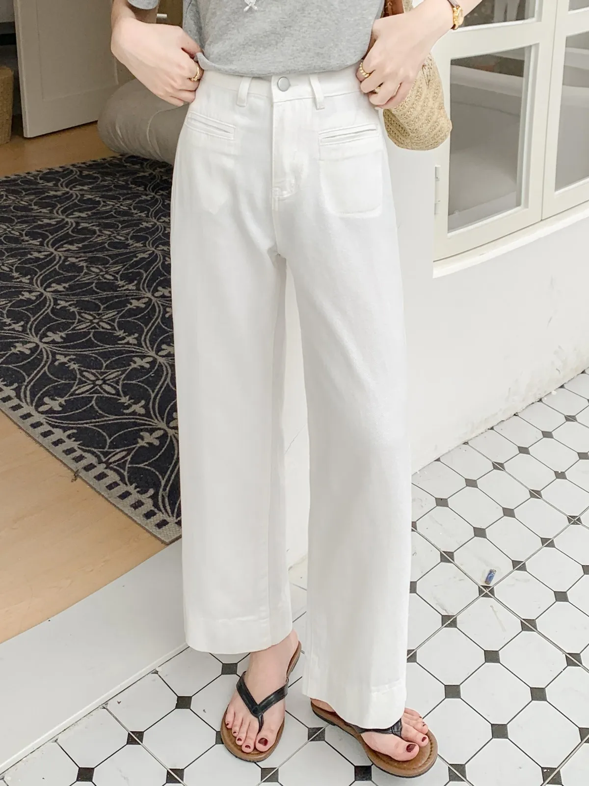 ZHISILAO New White Wide Leg Jeans Women Vintage High Waist Ankle-length Denim Pants Chic 2024