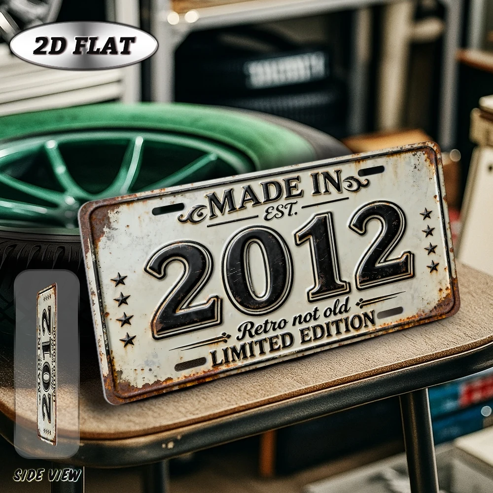 2D Flat - 【2D Flat】 1pc 2D Flat Vintage Metal Aluminum Sign Decoration | Made In 2012, 12'' X 6'' Retro Year Sign, Outdoor Plaqu