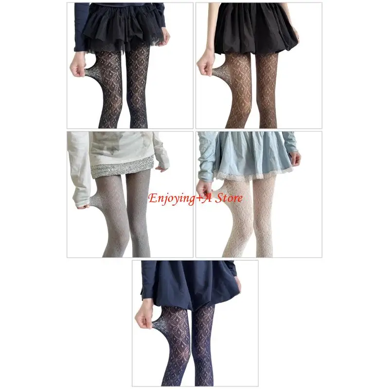 

PXPB Lace Sheer Pantyhose Hollowout Geometric Pattern Nylon Fabric Tights Slimming Stockings for Women Students Hosiery