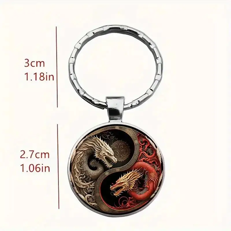Yin-Yang-Drachen-Schlüsselanhänger, modischer Anhänger aus Legierung, schwarz-weißes Drachen-Design, perfekt für Taschen, Rucksäcke und einzigartige Geschenke – Detail 1