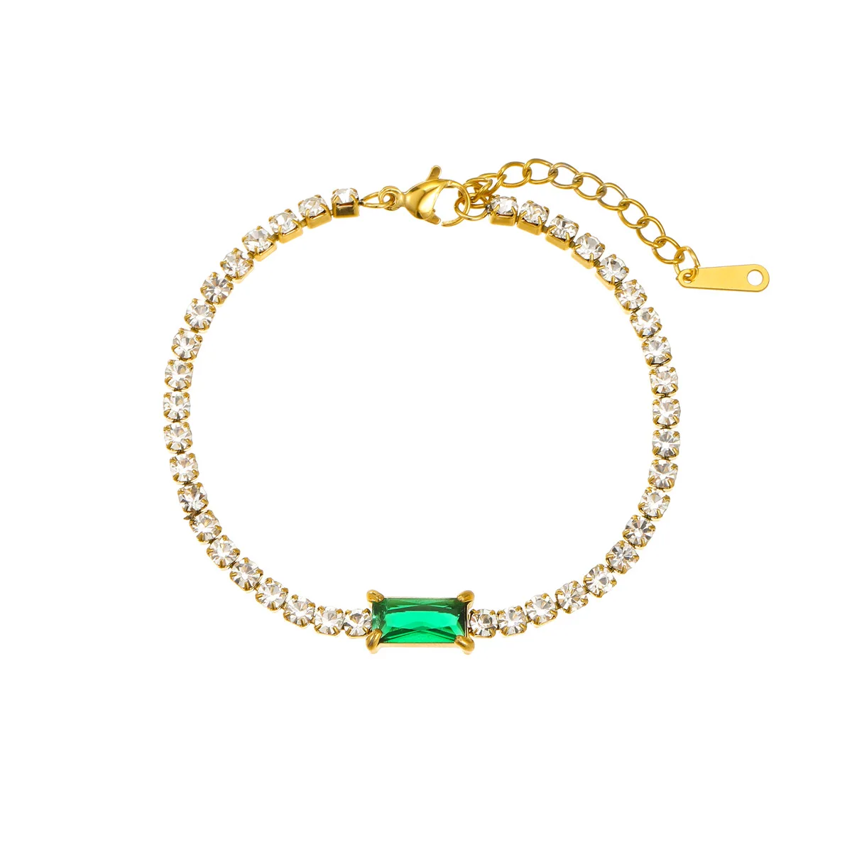 NIMAI Official-website Luxury Jewelry Full Square CZ Stainless Steel Tennis Bracelets Green Zircon Charm Bracelet