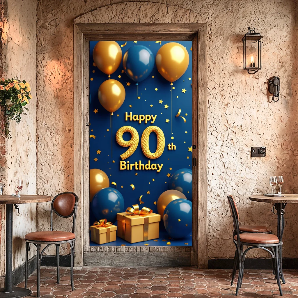 Elegant 90th Birthday Banner Party Decoration Backdrop Background Golden Anniversary Celebration Photography Props Decors