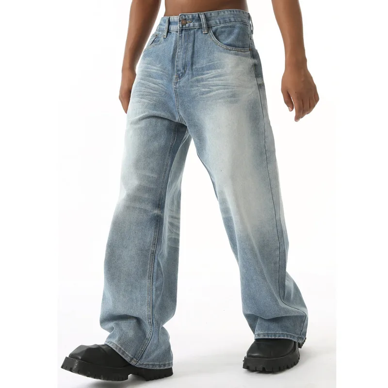 تصميم بنمط هونج كونج الجديد للرجال من فور سيزونز بتصميم كلاسيكي مصقول باللون الأبيض المغسول، جينز كاجوال فضفاض مستقيم الساق #6