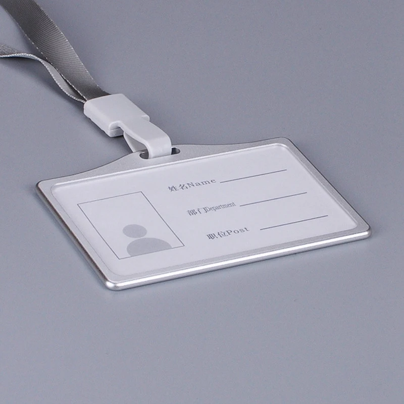 Horizontal Style Aluminum Alloy ID Card Holder With Lanyard Neck For Women And Men Business Work Card Holders