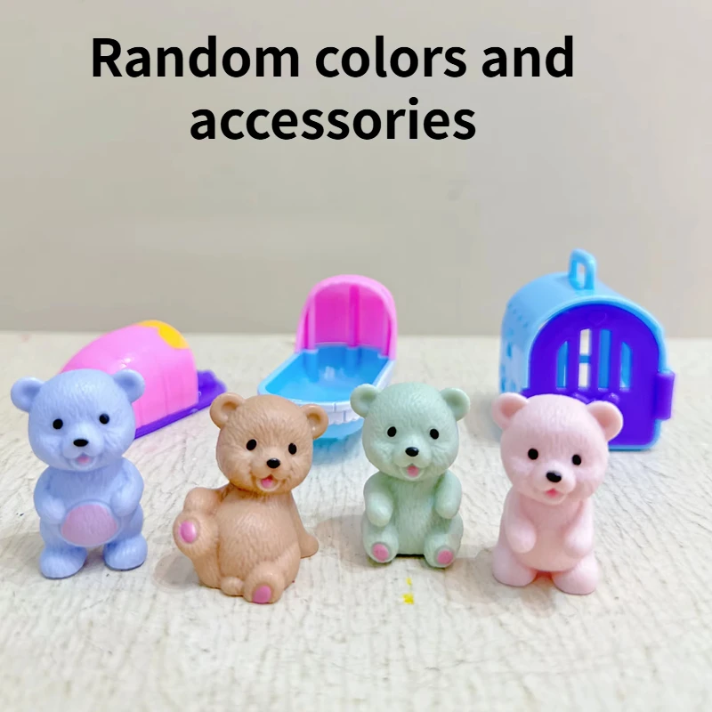 Children\'s Play House Toys with Teddy Bears Pet Bathrooms Scene Little Girls Family Pet Toys Gift for Kids