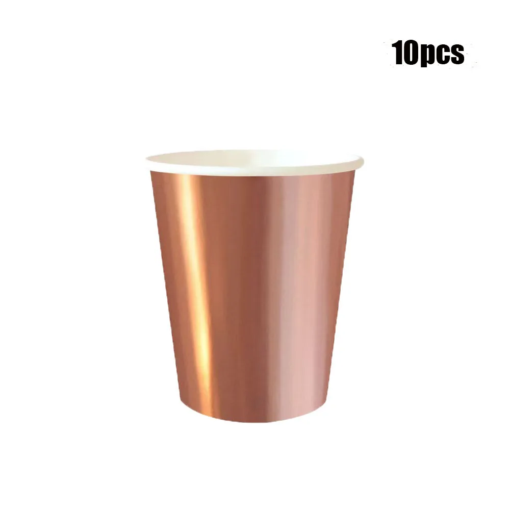 Roségold Einweg-Geschirrset, Pappbecher, Teller, Servietten, Tischdecken, Strohhalme, Verlobung, Hochzeit, Geburtstagsparty-Zubehör – Detail 2