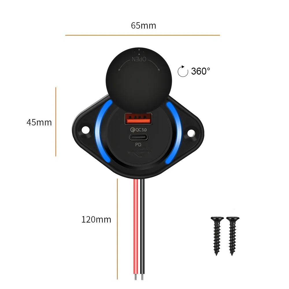 PD QC 3.0 مقبس شاحن سريع للسيارة 12 فولت/24 فولت مقاوم للماء مع USB منزلق Type-C 48 واط محول شحن سريع مخرج طاقة لقارب الحافلة