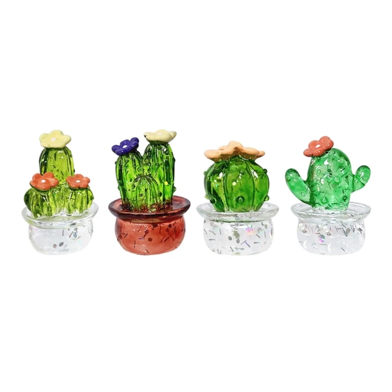 Resin Transparent Cactus Ornament Car Interior Potted Plant Decors Desktop Gadget Small Gifts Home Decoration Figurines