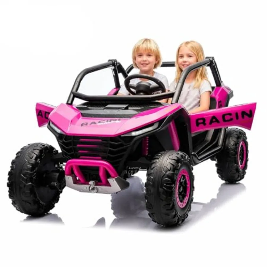 

Outdoor 2-seater ride-on car for toddlers, pink ABS plastic, remote control + Bluetooth + LED lights + 4WD, 24V 7Ah battery