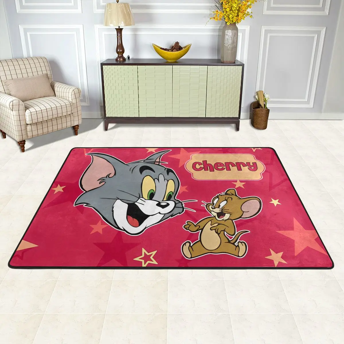 Tom And Jerry Miniso Carpet Velvet Soft Floor Carpets Living Room Bedroom Coffee Table Sofa Velvet Soft Anti Slip Foot Mat Rug