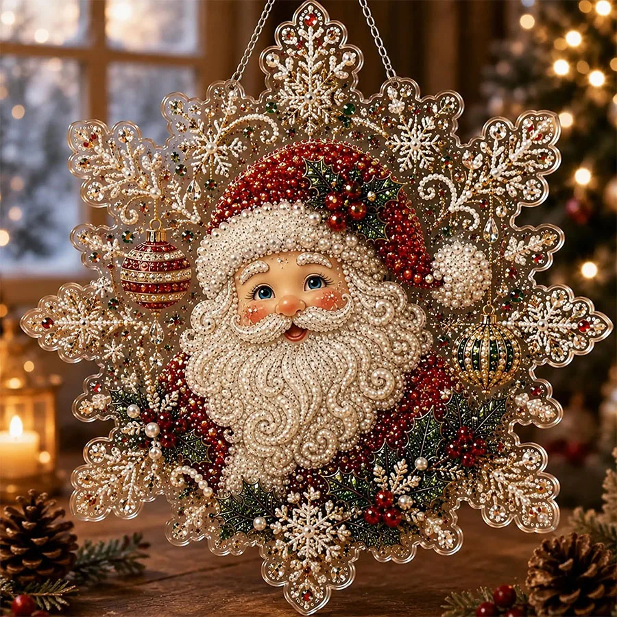 1 Santa Claus Pearl Diamond Painting DIY Kit, Adult Christmas Hanging Decoration Craft Kit, Various Christmas Themes to Choose from (Santa Claus-Snowman-Christmas Tree-Elk), Easy to Use and Stress-Relieving, Beginner-Friendly, Ideal Gift for Home Wall Hanging Decoration Enthusiasts, Christmas Handmade Gift
