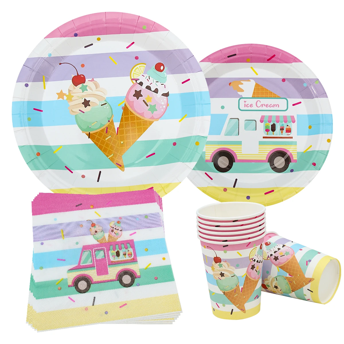 

Summer Ice Cream Theme Party Disposable Tableware Paper Plates Cups Wedding Birthday Party Decor Baby Shower Tableware Supplies