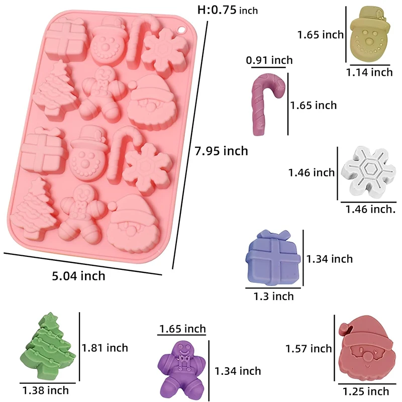 Christmas Molds 3pcs Silicone Chocolate Molds Christmas Tree Santa Claus Gingerbread Cane Candy Mold Ice Cube,Soap, Cake Topper