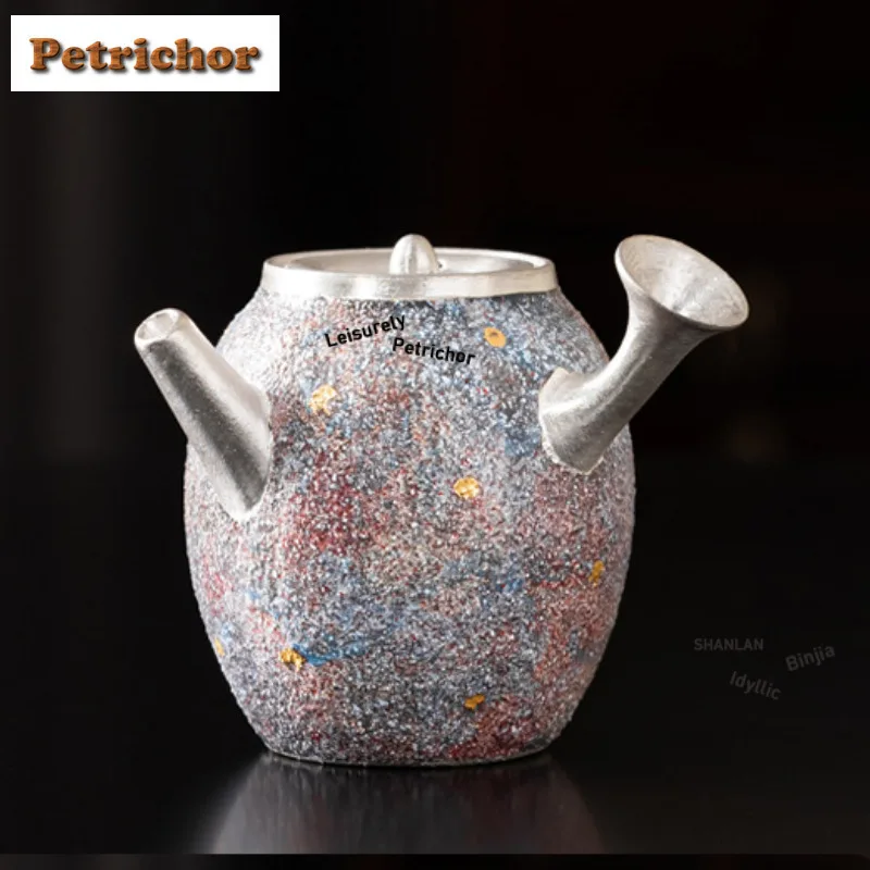 

120ml Handmade Gilt Silver Side Handle Teapot Retro Tea Infuser Pot Tea Maker Kettle With Strainer Flower Tea Cafes Ornaments