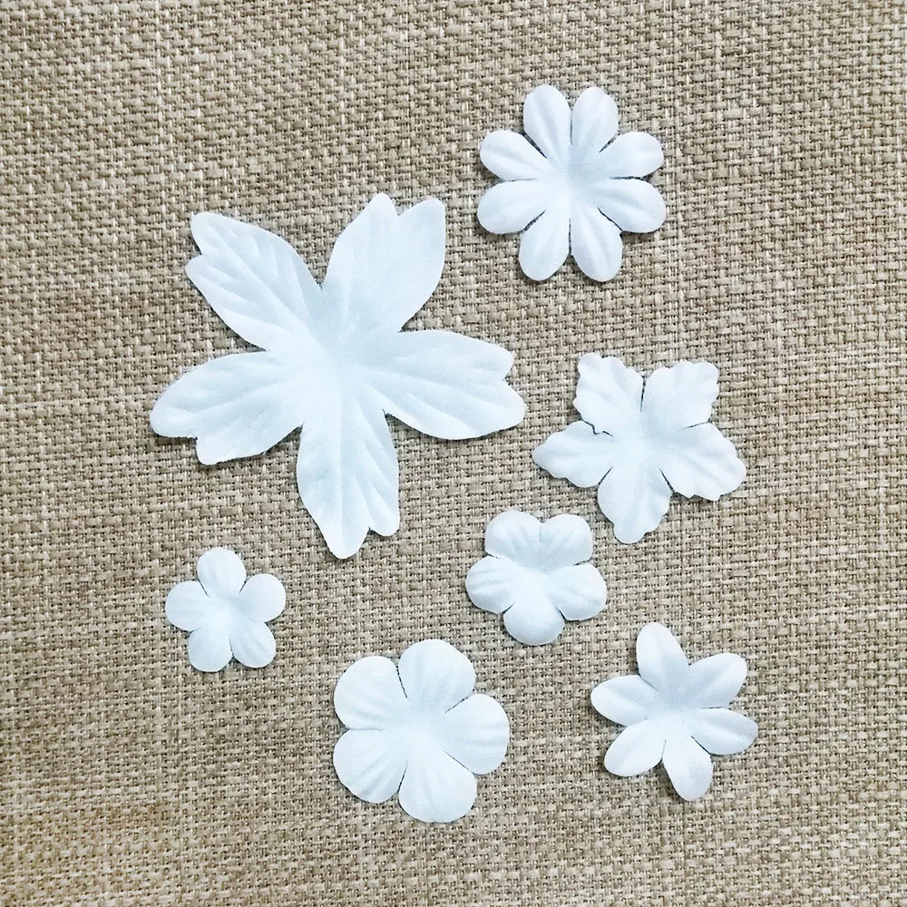 White 3D Flower Wedding Dress, Pyrographic Satin Headwear Materials, Snowflake, Christmas Decoration, Handmade, DIY, 40Pcs