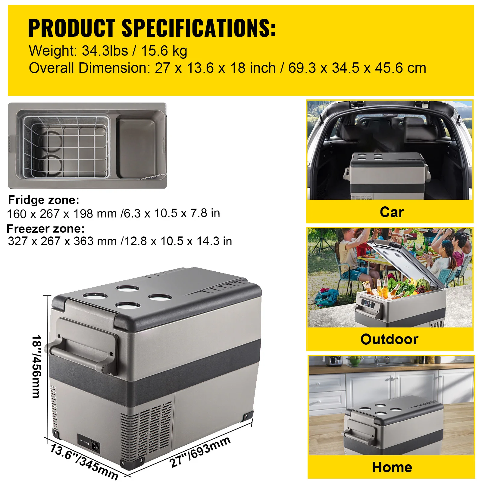 SucceBuy 20L 22L 35L 45L 55L Auto Koelkast Mini Koelkast Vriezer Draagbare Compressor Koeler DC 110-240V Ijsbox voor Camping