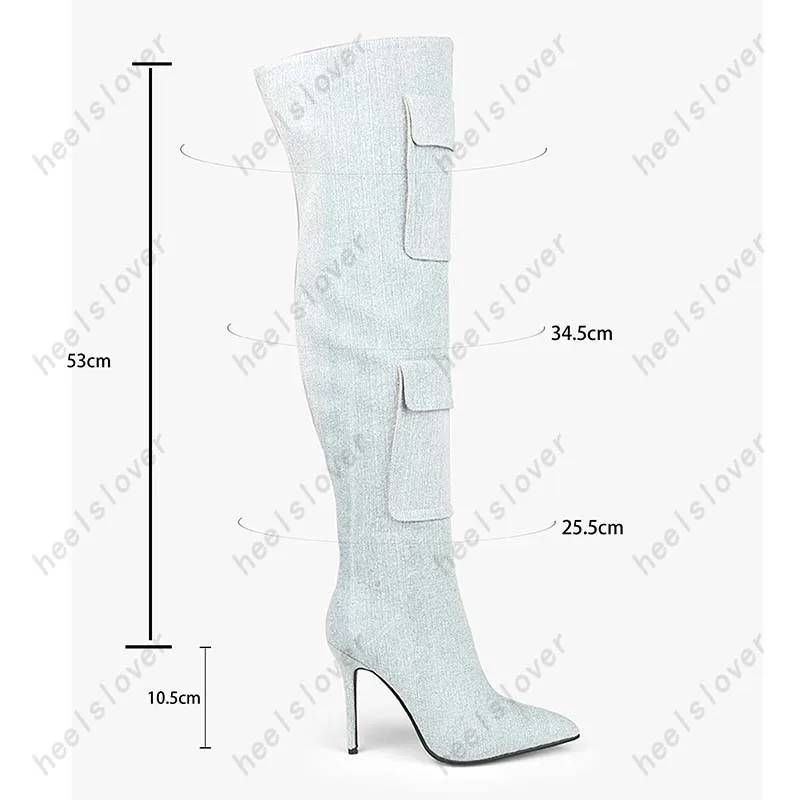 Ahhlsion New Arrival Women Winter Long Boots Sexy Stiletto Heels Pointed Toe Beautiful LighT Blue Party Shoes US Size 5-15