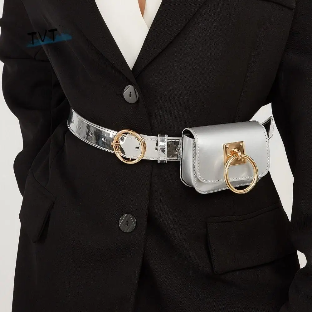 

Модный ремень из сплава с поясной сумкой, винтажный ремень с пряжкой, пояс из искусственной кожи, регулируемый декор для джинсов, поясная сумка, аксессуары на талию