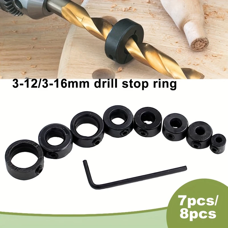 7/8pcs Precision Drill Limit Rings with Small Wrench Positioning Ring Tool Accessories Depth Fixing Ring Woodworking Tool