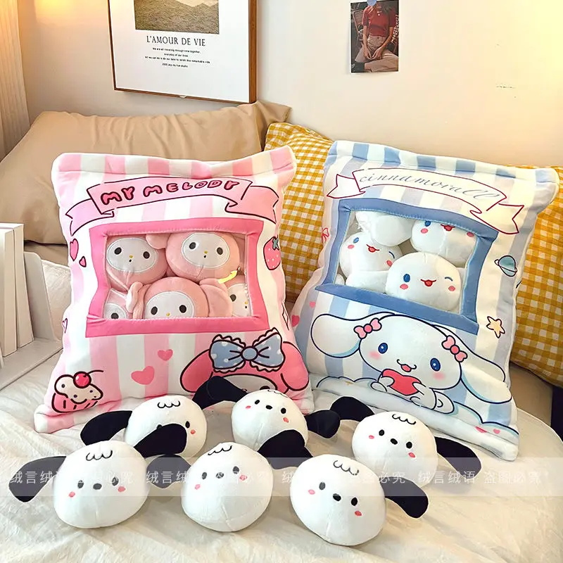 

Melody Kuromi Cinnamoroll Snacks Pillow Doll Anime Cartoon Sanrio Plush Toys Student Pillow Doll Girls Plush Gift