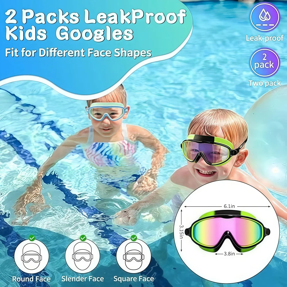 Kids Large Frame Swimming Goggles Anti-Fog UV380 Protection Colorful Clear Vision Swimming Goggles for Youth Children(3-15Age） view 6