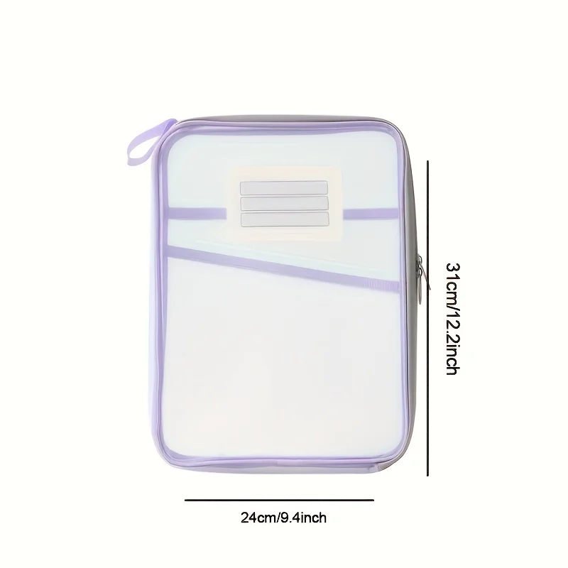 1pc A4 Zipper Folders-3-layer Thick Mesh and Transparent Nylon File Organizer with Sticker Handle,  with Durable Zipper Closure